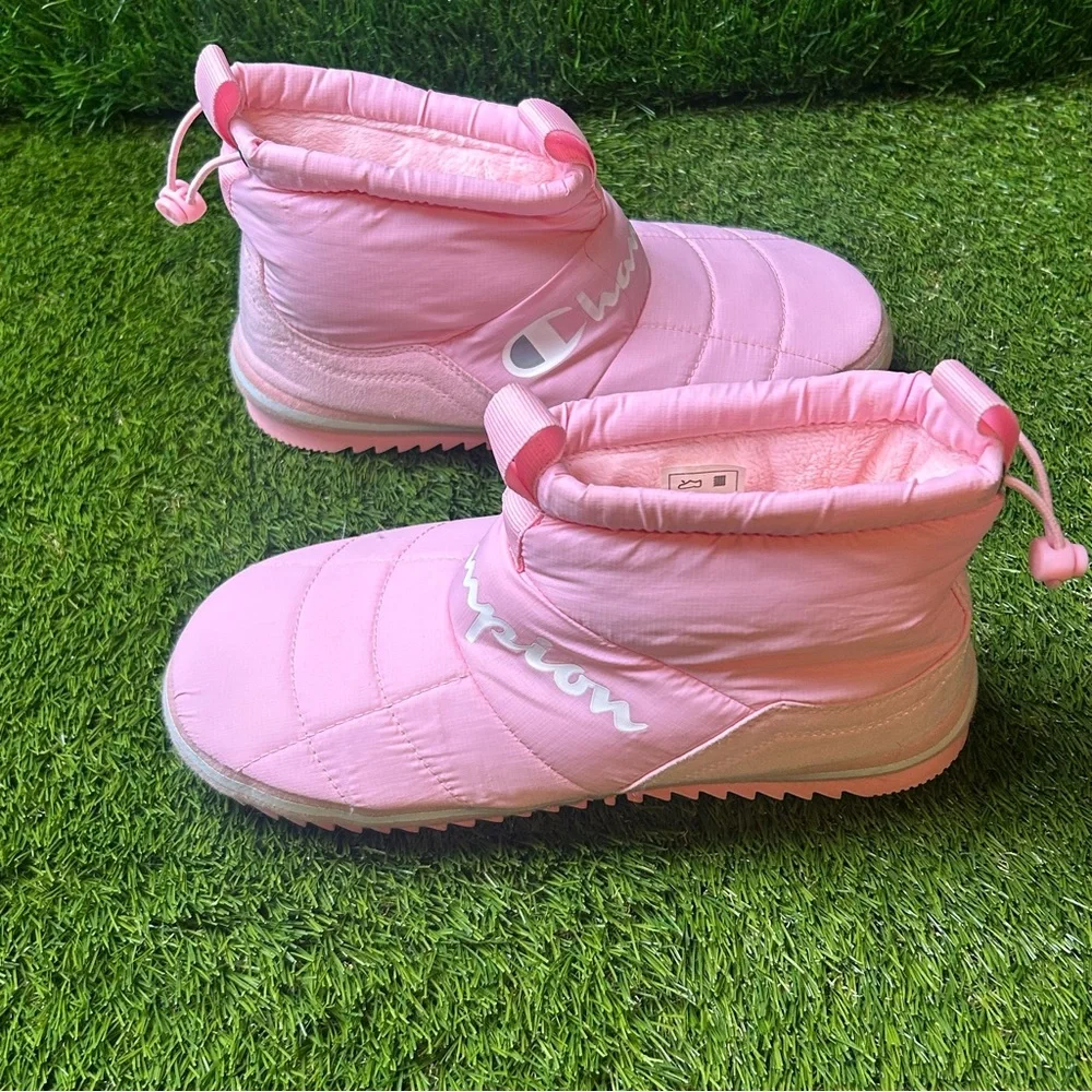 Champion Rally Bootie‎ Kids 7Y Pink Candy Chalk White Quilted Faux Fur CP100350Y